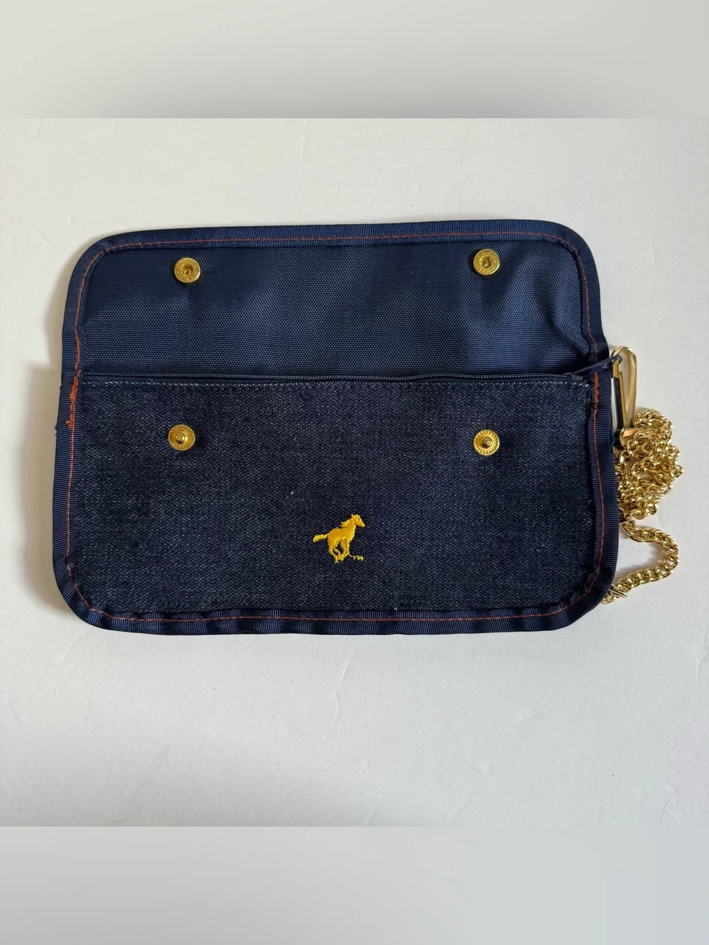 Vintage Ford Mustang Denim Chain Biker Denim Wallet Blue Embroidered Snap Bifold